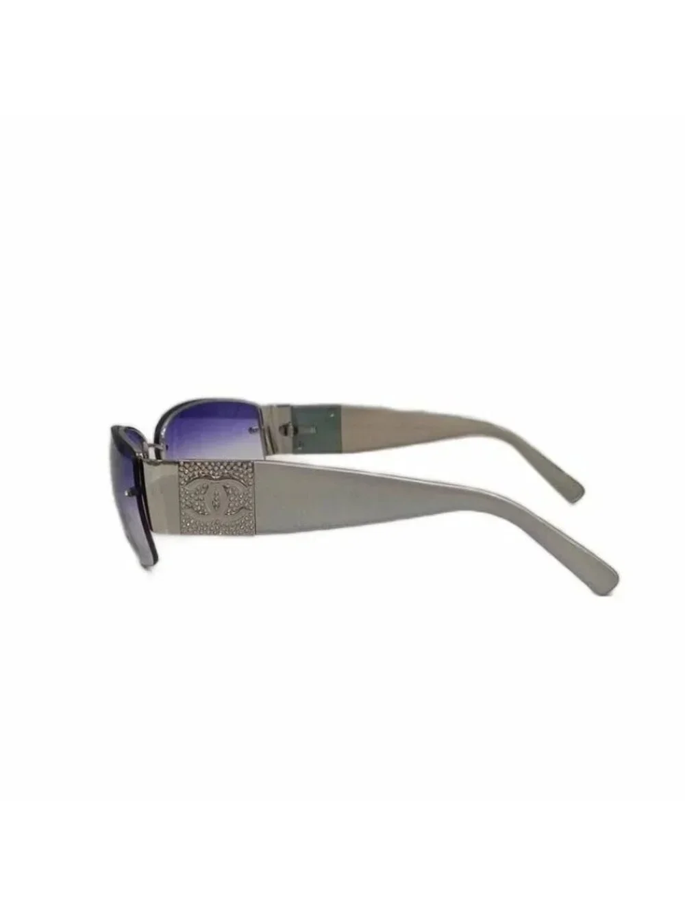 Chanel CC Logo Sunglasses Rhinestone Purple Silver Color an Eyewear